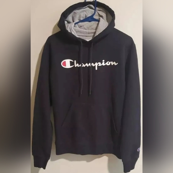 Champion Other - Champion Authentic Black  Hoodie with Front Pocket and Embroidered Logo Size Med